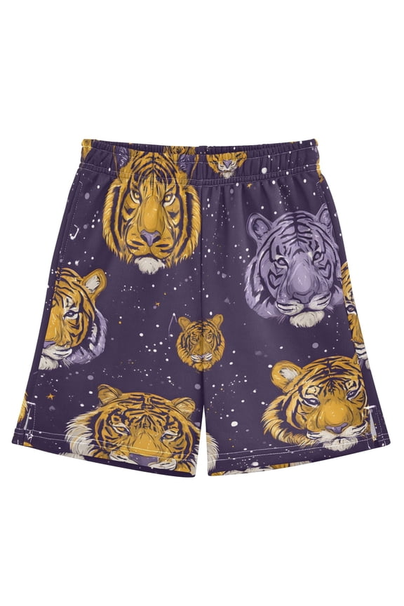 BZSMCE Adjustable Drawstring Casual Shorts With Yellow Tiger Pattern Pattern