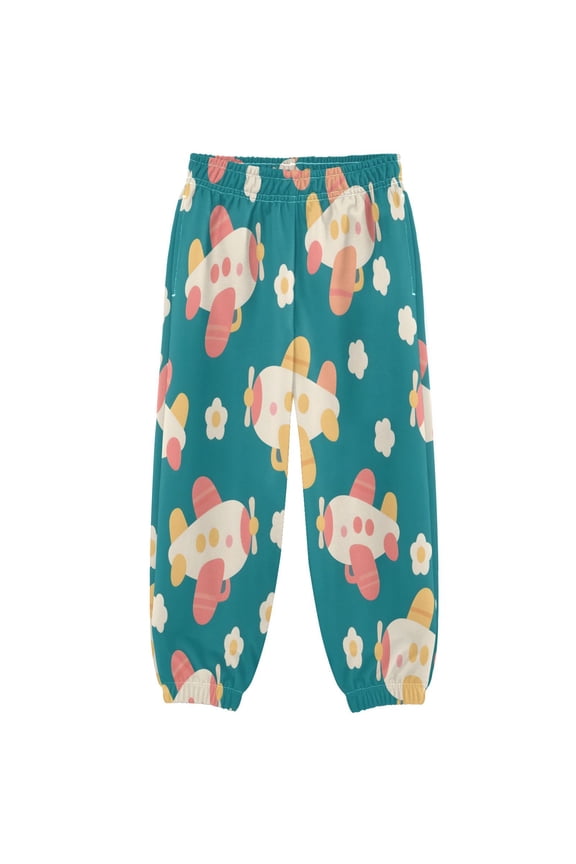 BZSMCE Airplane Flower Pattern Print Elastic Waist Jogger Pants Lightweight Wind Resistant Casual Athletic Trousers with Cuffed Ankles & Side Pockets