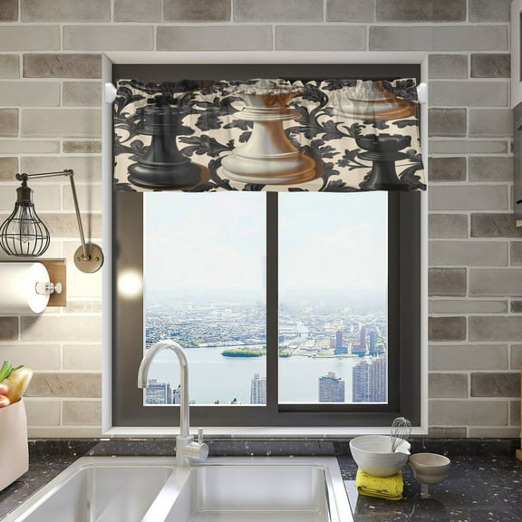 BZSMCE Alance Curtains Black and White Checkers Pattern Design Modern Style Pattern Window Curtain Valance 52W" x 18L" for Kitchen Living Room Bedroom