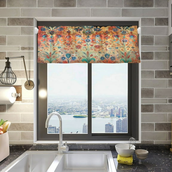 BZSMCE Alance Curtains Bohemia Flowers Seamlee Pattern Design Modern Style Pattern Window Curtain Valance 52W" x 18L" for Kitchen Living Room Bedroom