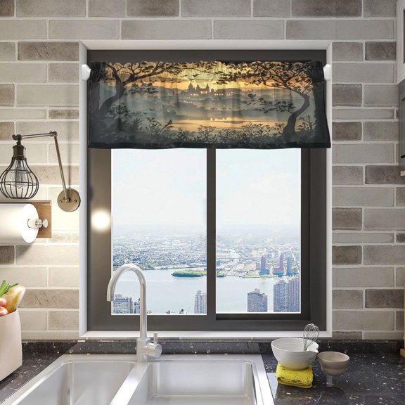 BZSMCE Alance Curtains Castle in The Forest Design Modern Style Pattern Window Curtain Valance 52W" x 18L" for Kitchen Living Room Bedroom