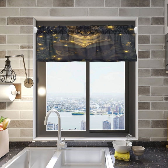 BZSMCE Alance Curtains Cat Are Redding Book Design Modern Style Pattern Window Curtain Valance 52W" x 18L" for Kitchen Living Room Bedroom
