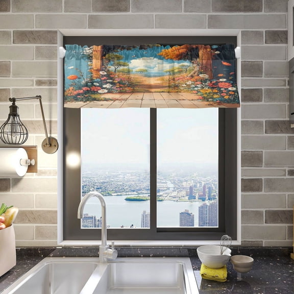 BZSMCE Alance Curtains Door with Floral Design Modern Style Pattern Window Curtain Valance 52W" x 18L" for Kitchen Living Room Bedroom