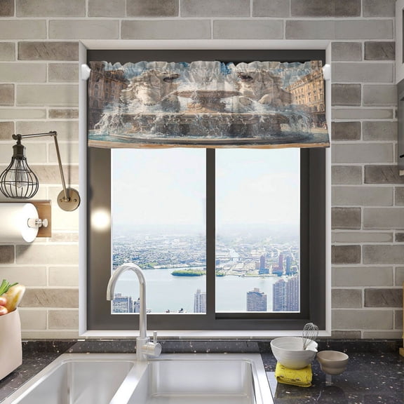 BZSMCE Alance Curtains Fountain and Lion Design Modern Style Pattern Window Curtain Valance 52W" x 18L" for Kitchen Living Room Bedroom