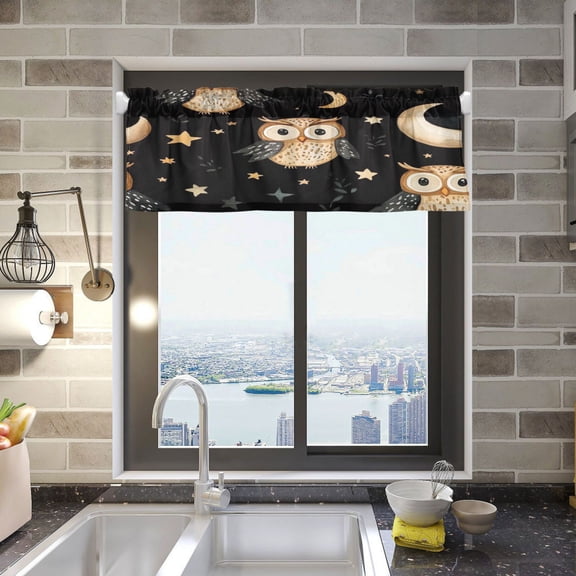 BZSMCE Alance Curtains Owl Design Modern Style Pattern Window Curtain Valance 52W" x 18L" for Kitchen Living Room Bedroom
