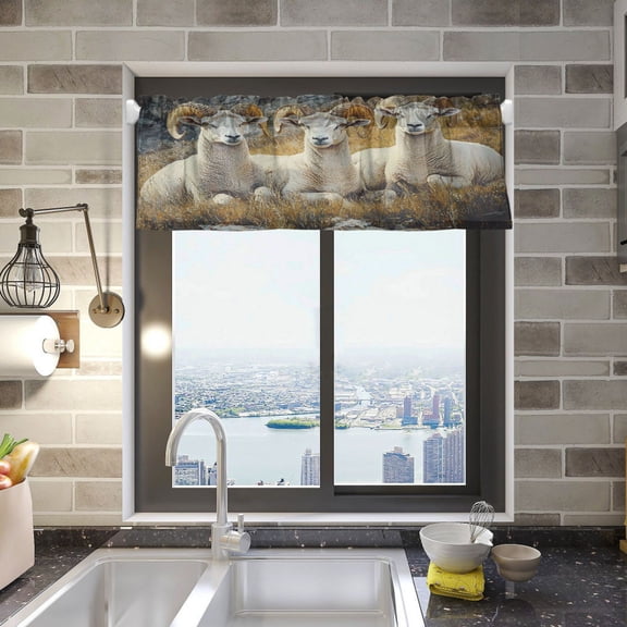 BZSMCE Alance Curtains Three Bighorn Sheep Painting Design Modern Style Pattern Window Curtain Valance 52W" x 18L" for Kitchen Living Room Bedroom