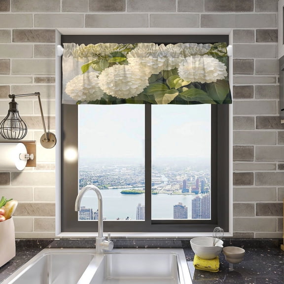 BZSMCE Alance Curtains White Hydrangea Bush Painting Design Modern Style Pattern Window Curtain Valance 52W" x 18L" for Kitchen Living Room Bedroom