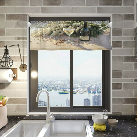 BZSMCE Alance Curtains White Wine by The Sea Design Modern Style Pattern Window Curtain Valance 52W" x 18L" for Kitchen Living Room Bedroom