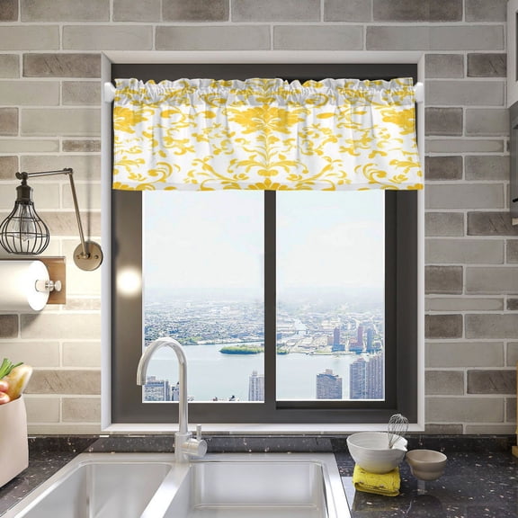 BZSMCE Alance Curtains Yellow Texture Pattern Design Modern Style Pattern Window Curtain Valance 52W" x 18L" for Kitchen Living Room Bedroom