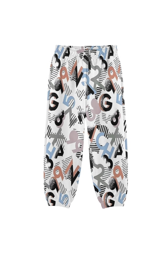 BZSMCE Alphabet Chaos Collage Print Elastic Waist Jogger Pants Lightweight Wind Resistant Casual Athletic Trousers with Cuffed Ankles & Side Pockets