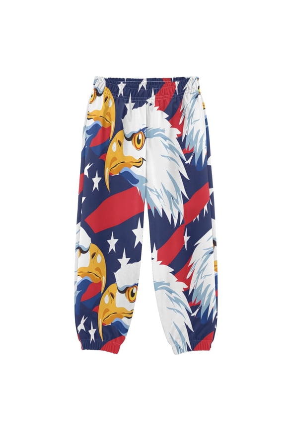 BZSMCE American Flag Eagle Print Elastic Waist Jogger Pants Lightweight Wind Resistant Casual Athletic Trousers with Cuffed Ankles & Side Pockets