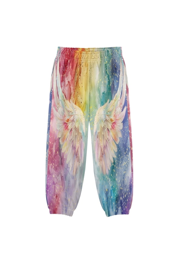 BZSMCE Angel Wings Watercolor Print Elastic Waist Jogger Pants Lightweight Wind Resistant Casual Athletic Trousers with Cuffed Ankles & Side Pockets