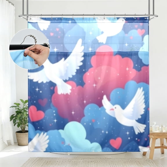 BZSMCE Animal Tile Dove Pattern Pattern Bathroom Shower Curtain Set with Hooks Waterproof Double Layer Fabric 7278 Inch