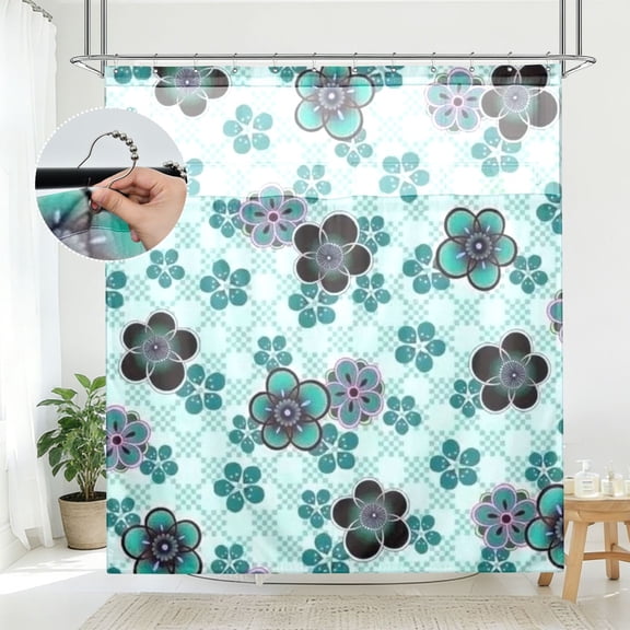 BZSMCE Aquatic Floral Mosaic Pattern Bathroom Shower Curtain Set with Hooks Waterproof Double Layer Fabric 7278 Inch