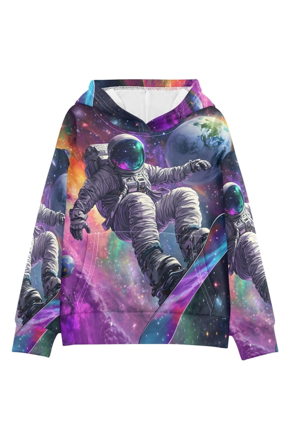 BZSMCE Astronaut Snowboarding Print Hoodie Casual Pullover Sweatshirt With Kangaroo Pocket
