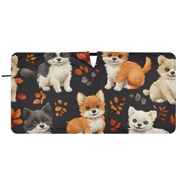 BZSMCE Autumn Puppy Leaf Pattern Shade Foldable UV Protection for Car SUV Truck 59" x 30"/62" x 32"