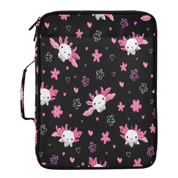 BZSMCE Axolotl Pink Flower Pattern Water-Resistant Filing Folder Binder Organizer Keeper 1.2 Inch 3-Ring 7-Pocket Expanding File