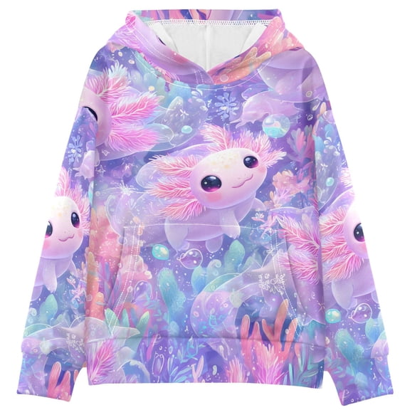 BZSMCE Axolotl Print Hoodie Casual Pullover Sweatshirt With Kangaroo Pocket