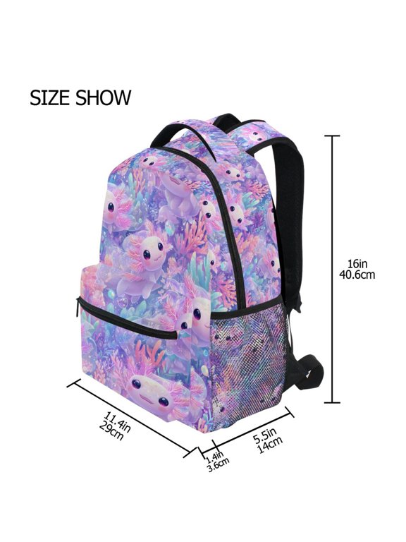BZSMCE Backpack Schoolbag 15L/18L 2-SIZE Axolotl Pattern Pattern For the Backbags