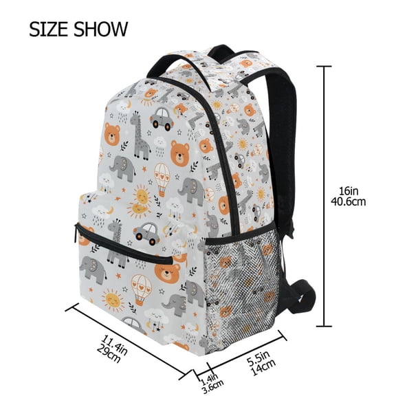 BZSMCE Backpack Schoolbag 15L/18L 2-SIZE Bear Giraffe Elephant Pattern Pattern For the Backbags