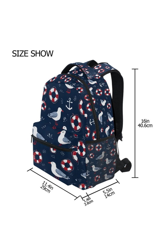 BZSMCE Backpack Schoolbag 15L/18L 2-SIZE Bird Lifebuoy Pattern Pattern For the Backbags