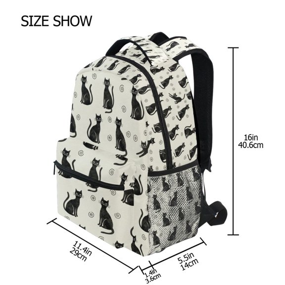 BZSMCE Backpack Schoolbag 15L/18L 2-SIZE Black Cat Grey Pattern Pattern For the Backbags