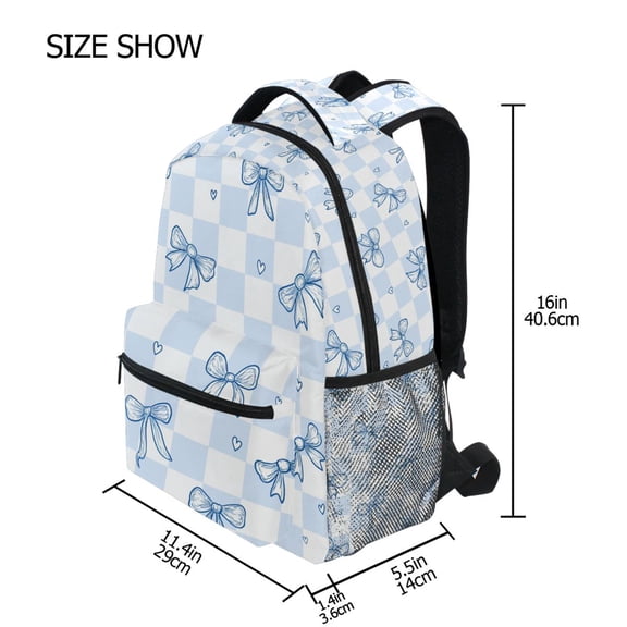 BZSMCE Backpack Schoolbag 15L/18L 2-SIZE Blue Bow Checkboard Pattern Pattern For the Backbags