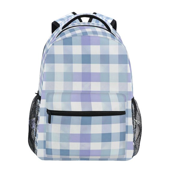 BZSMCE Backpack Schoolbag 15L/18L 2-SIZE Blue Purple and White Checkered Pattern Pattern Pattern For the Backbags