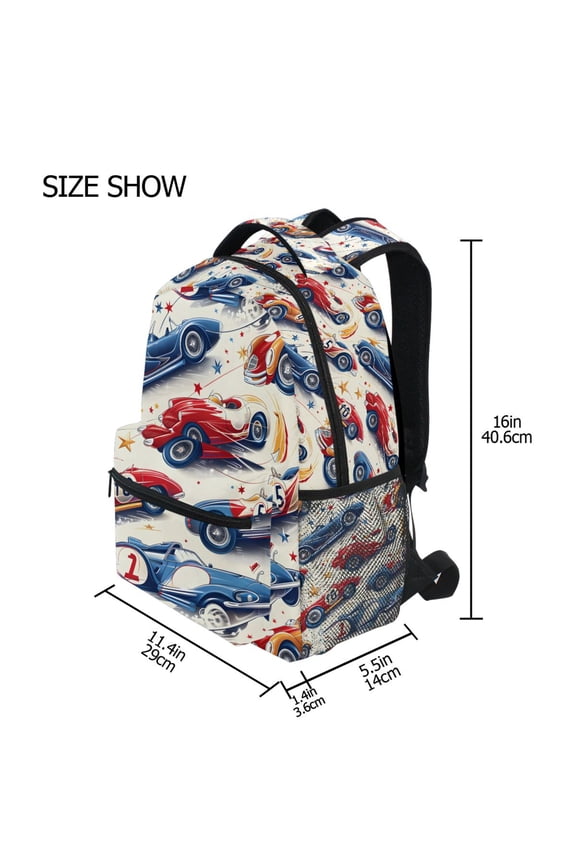 BZSMCE Backpack Schoolbag 15L/18L 2-SIZE Blue and Red Racing Pattern Pattern Pattern For the Backbags