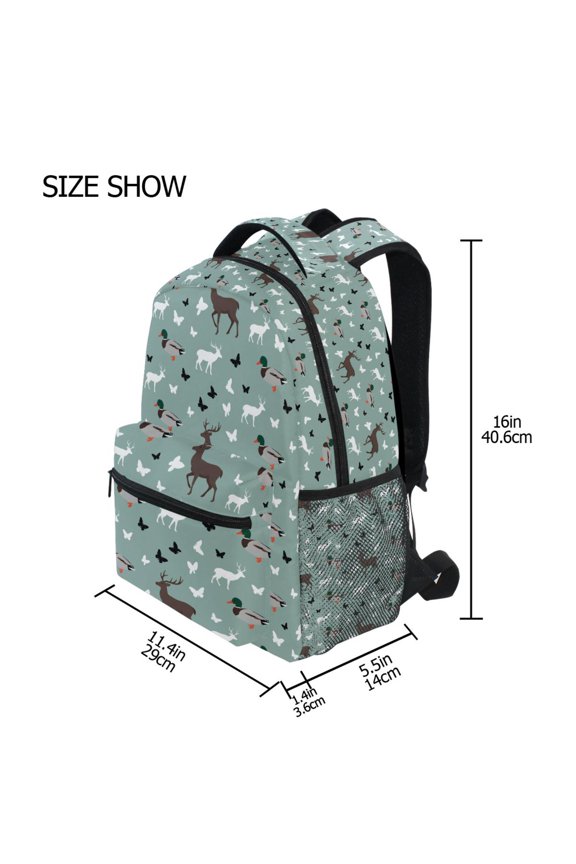 BZSMCE Backpack Schoolbag 15L/18L 2-SIZE Butterfly Deer Shadow Pattern Pattern Pattern For the Backbags