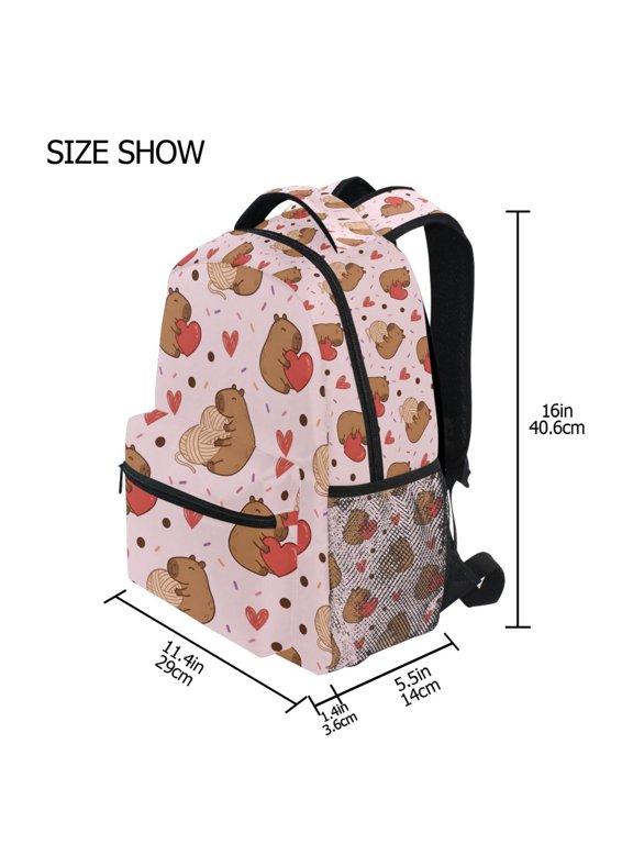 BZSMCE Backpack Schoolbag 15L/18L 2-SIZE Capybara Heart-shaped Pom-pom Pattern Pattern Pattern For the Backbags