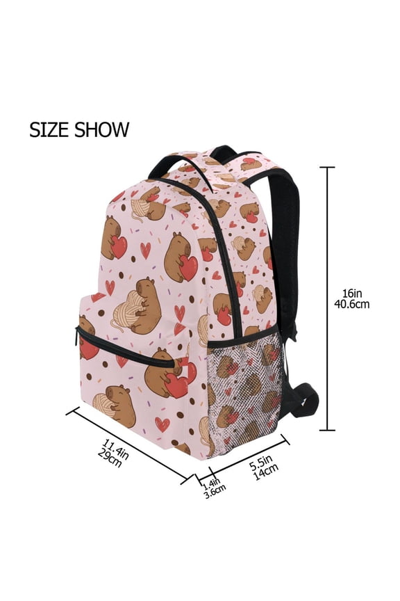 BZSMCE Backpack Schoolbag 15L/18L 2-SIZE Capybara Heart-shaped Pom-pom Pattern Pattern Pattern For the Backbags