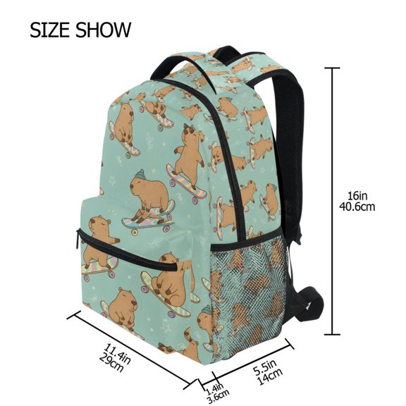 BZSMCE Backpack Schoolbag 15L/18L 2-SIZE Capybara Pattern Pattern Pattern For the Backbags