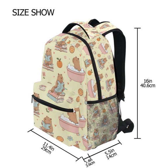 BZSMCE Backpack Schoolbag 15L/18L 2-SIZE Capybara with Book Orange Pattern Pattern For the Backbags