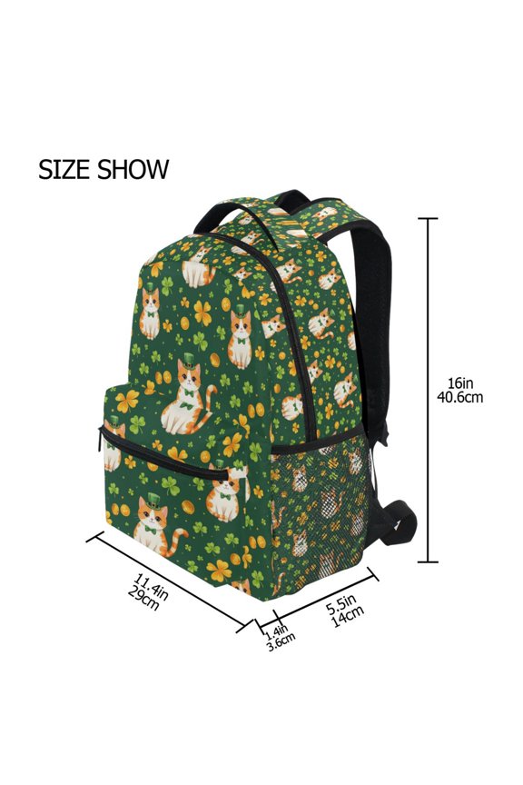 BZSMCE Backpack Schoolbag 15L/18L 2-SIZE Cat and Clover Pattern Pattern Pattern For the Backbags