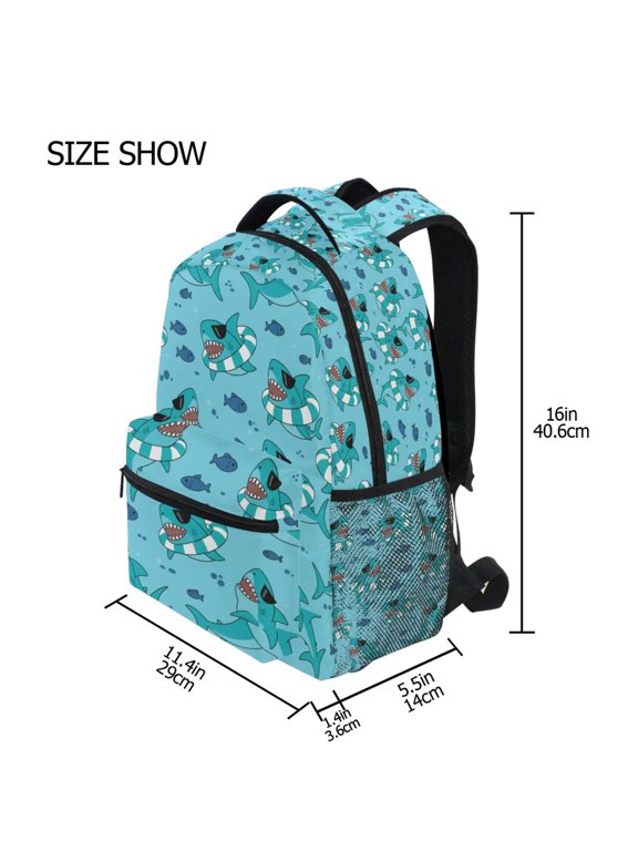 BZSMCE Backpack Schoolbag 15L/18L 2-SIZE Colorful Fish Sea Ocean Blue Shark Pattern Pattern For the Backbags
