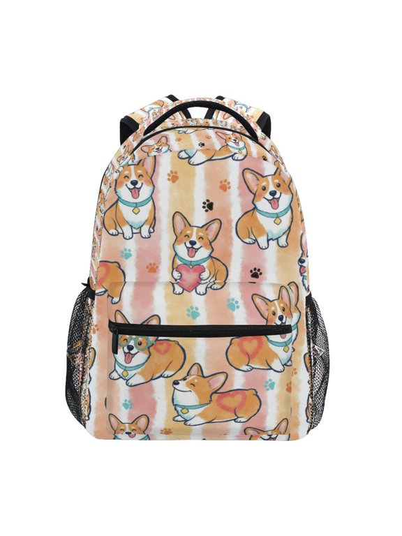 BZSMCE Backpack Schoolbag 15L/18L 2-SIZE Corgi Dog Paws Pattern Pattern For the Backbags