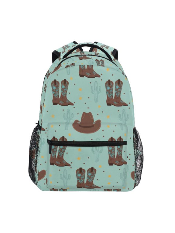 BZSMCE Backpack Schoolbag 15L/18L 2-SIZE Cowboy Boots Hats Pattern Pattern Pattern For the Backbags