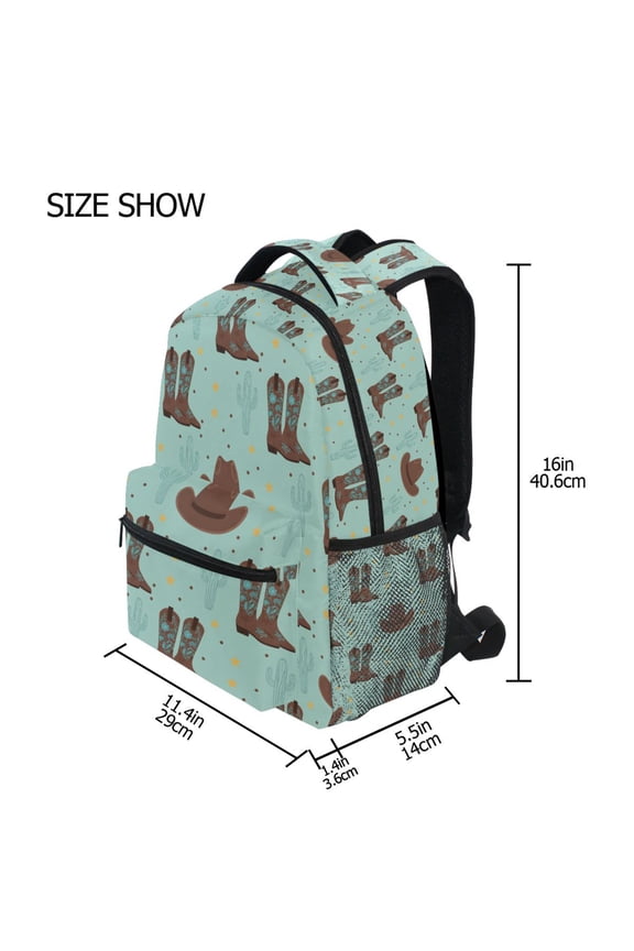 BZSMCE Backpack Schoolbag 15L/18L 2-SIZE Cowboy Boots Hats Pattern Pattern Pattern For the Backbags