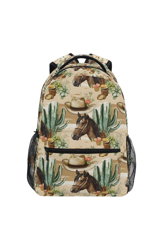 BZSMCE Backpack Schoolbag 15L/18L 2-SIZE Cowboy Hat Horse Pattern Pattern For the Backbags