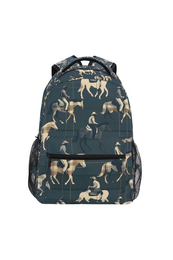 BZSMCE Backpack Schoolbag 15L/18L 2-SIZE Cowboy Riding Horse Pattern Pattern For the Backbags