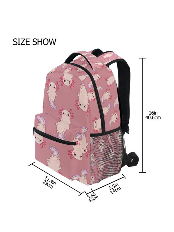 BZSMCE Backpack Schoolbag 15L/18L 2-SIZE Cute Axolotls Pattern Pattern For the Backbags