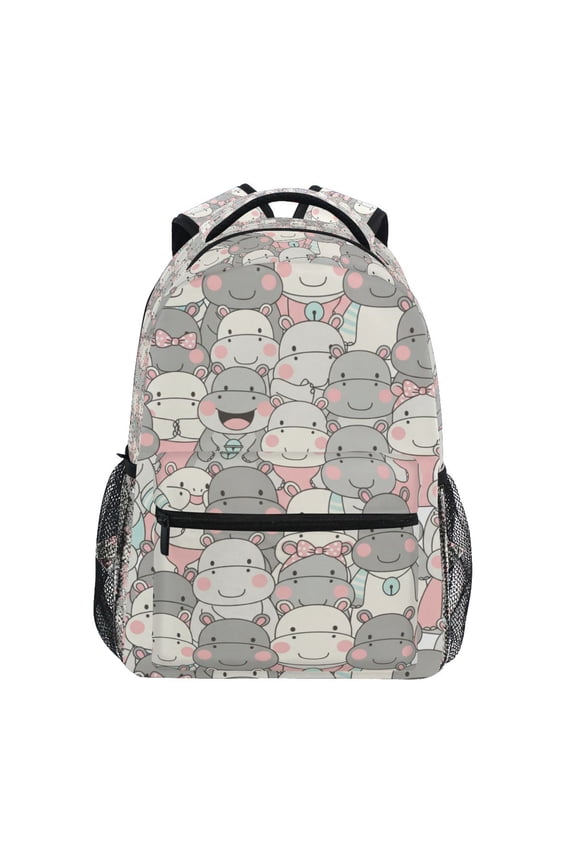 BZSMCE Backpack Schoolbag 15L/18L 2-SIZE Cute Baby Hippo Pattern Pattern For the Backbags