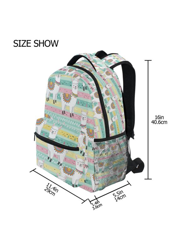 BZSMCE Backpack Schoolbag 15L/18L 2-SIZE Cute Cartoon Llama Blue Pattern Pattern Pattern For the Backbags