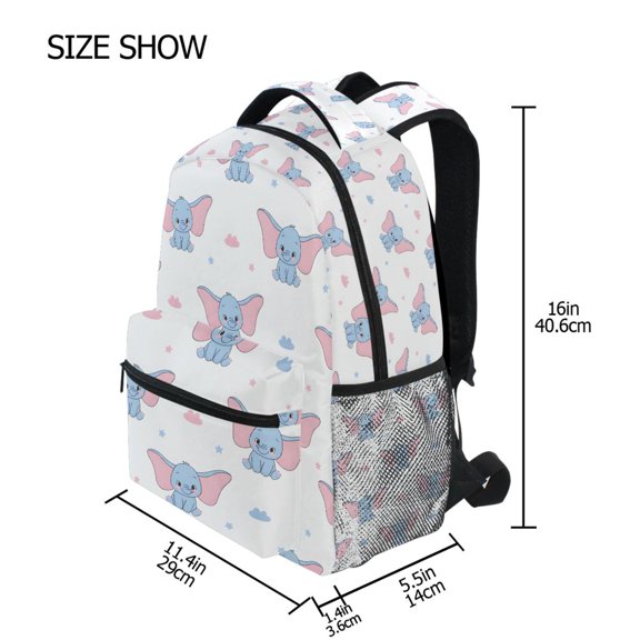 BZSMCE Backpack Schoolbag 15L/18L 2-SIZE Cute Elephant Pattern Pattern For the Backbags
