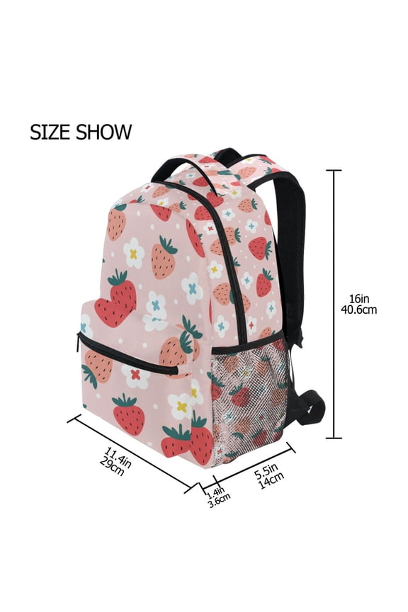 BZSMCE Backpack Schoolbag 15L/18L 2-SIZE Cute Strawberry Pattern Pattern For the Backbags