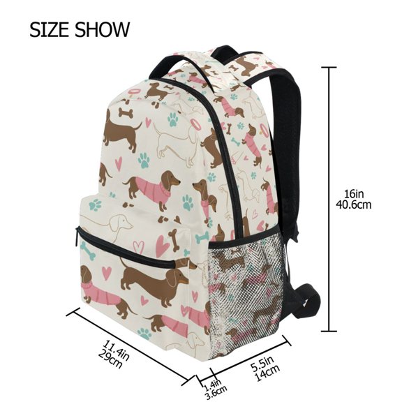 BZSMCE Backpack Schoolbag 15L/18L 2-SIZE Dachshund Pattern Pattern For the Backbags