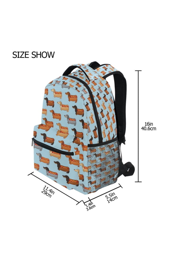 BZSMCE Backpack Schoolbag 15L/18L 2-SIZE Dachshund Sausage Dog Pattern Pattern For the Backbags