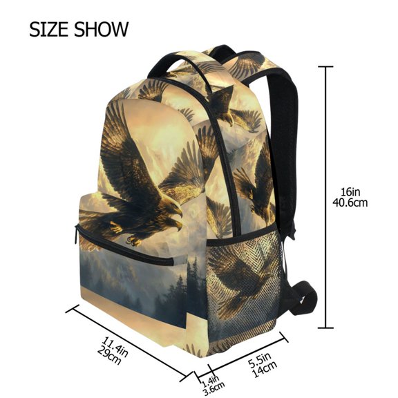 BZSMCE Backpack Schoolbag 15L/18L 2-SIZE Eagle Flying Mountain Pattern Pattern For the Backbags