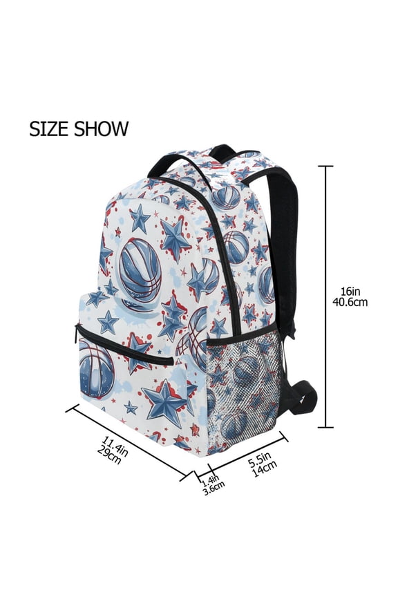 BZSMCE Backpack Schoolbag 15L/18L 2-SIZE Five-pointed Star Basketball Pattern Pattern Pattern For the Backbags